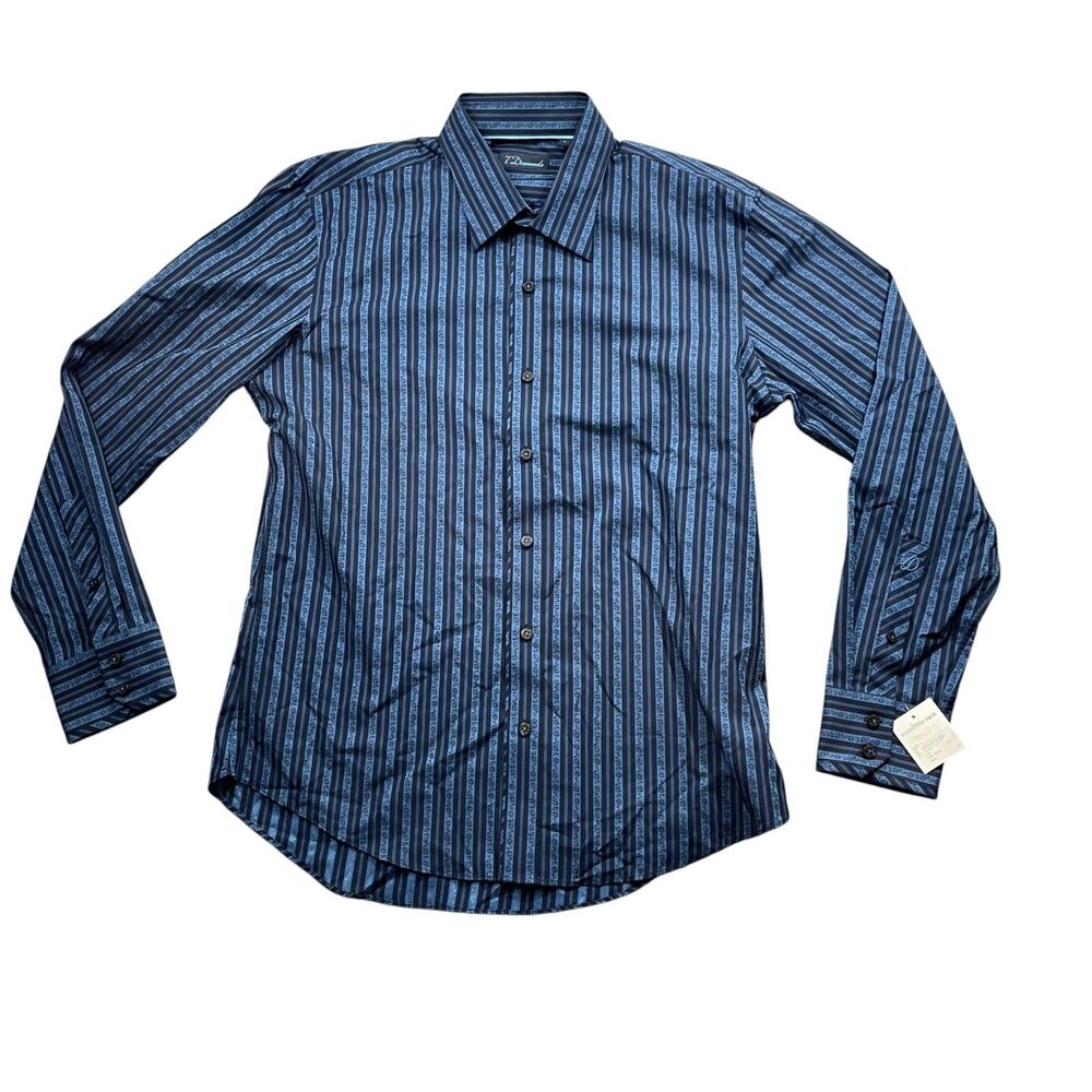7 Diamonds Large NEW‎ w/ Tags Blue Stripe Button Up Long Sleeve 100% Cotton